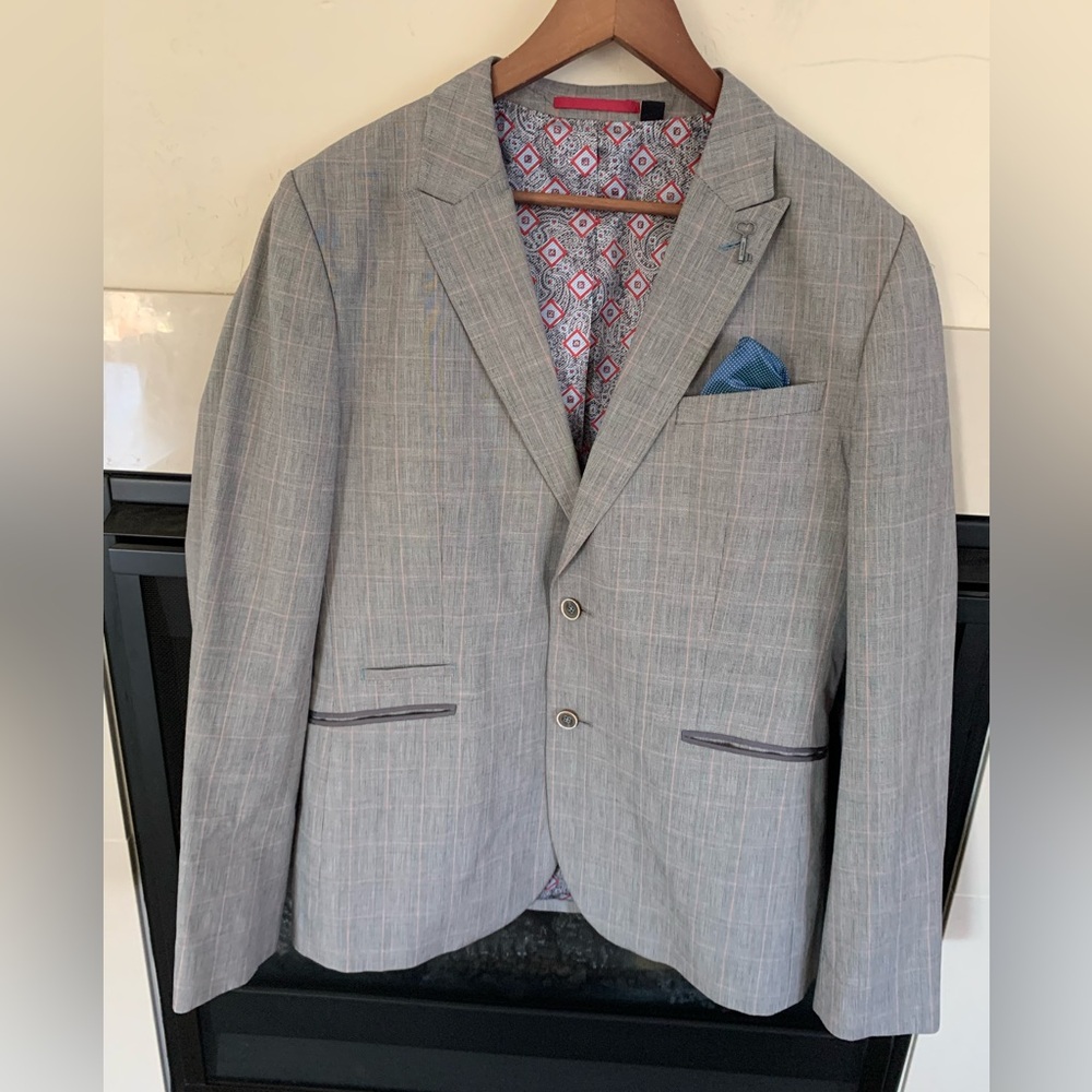 ▶️ Ted Baker Men’s Knit Blazer sz 5 gray plaid designer career formal casual* - Picture 1 of 15